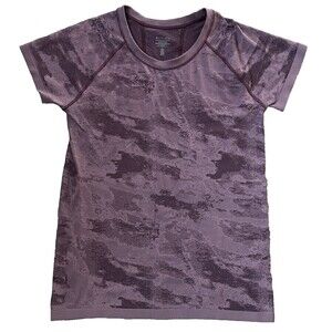 Athleta Top Womens Large Purple Camo Momentum Crew Neck Yoga Workout Loungewear
